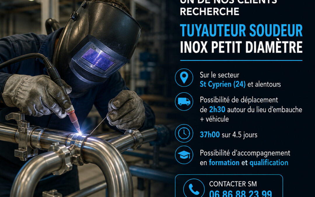 Nous recrutons Tuyauteur Soudeur Inox Petit Diamètre (H/F)